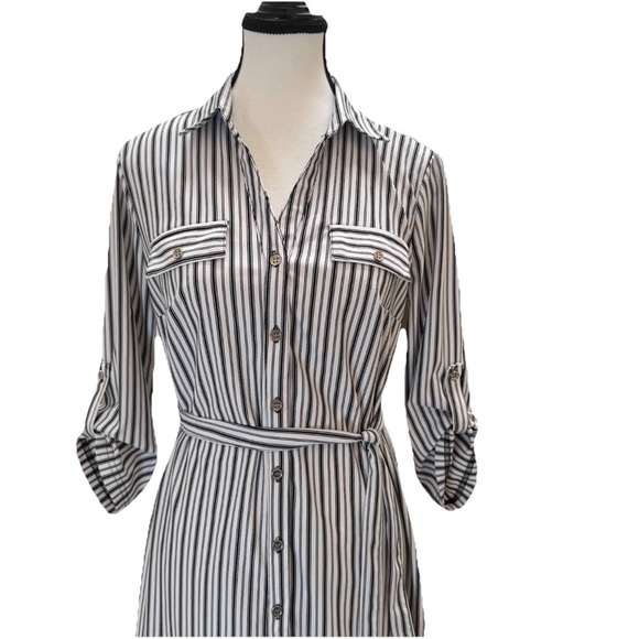 Mlle Gabrielle Shirt Dress Women’s Size S Striped Button Down Roll Tab Sleeve - Picture 2 of 6